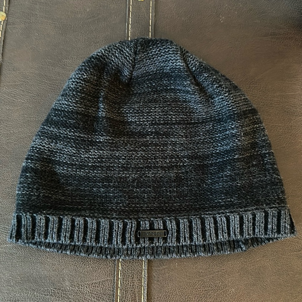 Express hat, black, and gray striped